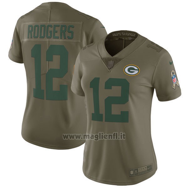 Maglia NFL Limited Donna Green Bay Packers 22 Rodgers 2017 Salute To Service Verde